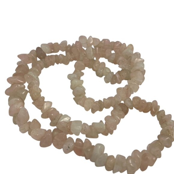 Rose Quartz Chip Bead Necklace Light Pink Polished Gemstone Long Strand 24” - Picture 3 of 7